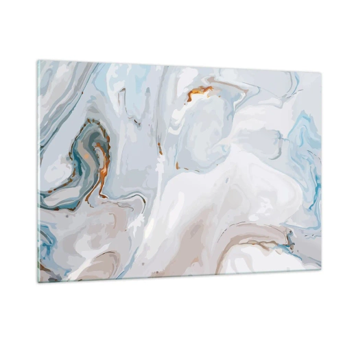 Impression sur verre - Image sur verre - Un motif de marbre subtil dans des tons de bleu et de blanc - 120x80cm - Blanc surélevé - Décoration murale moderne pour le salon et la chambre ARTTOR