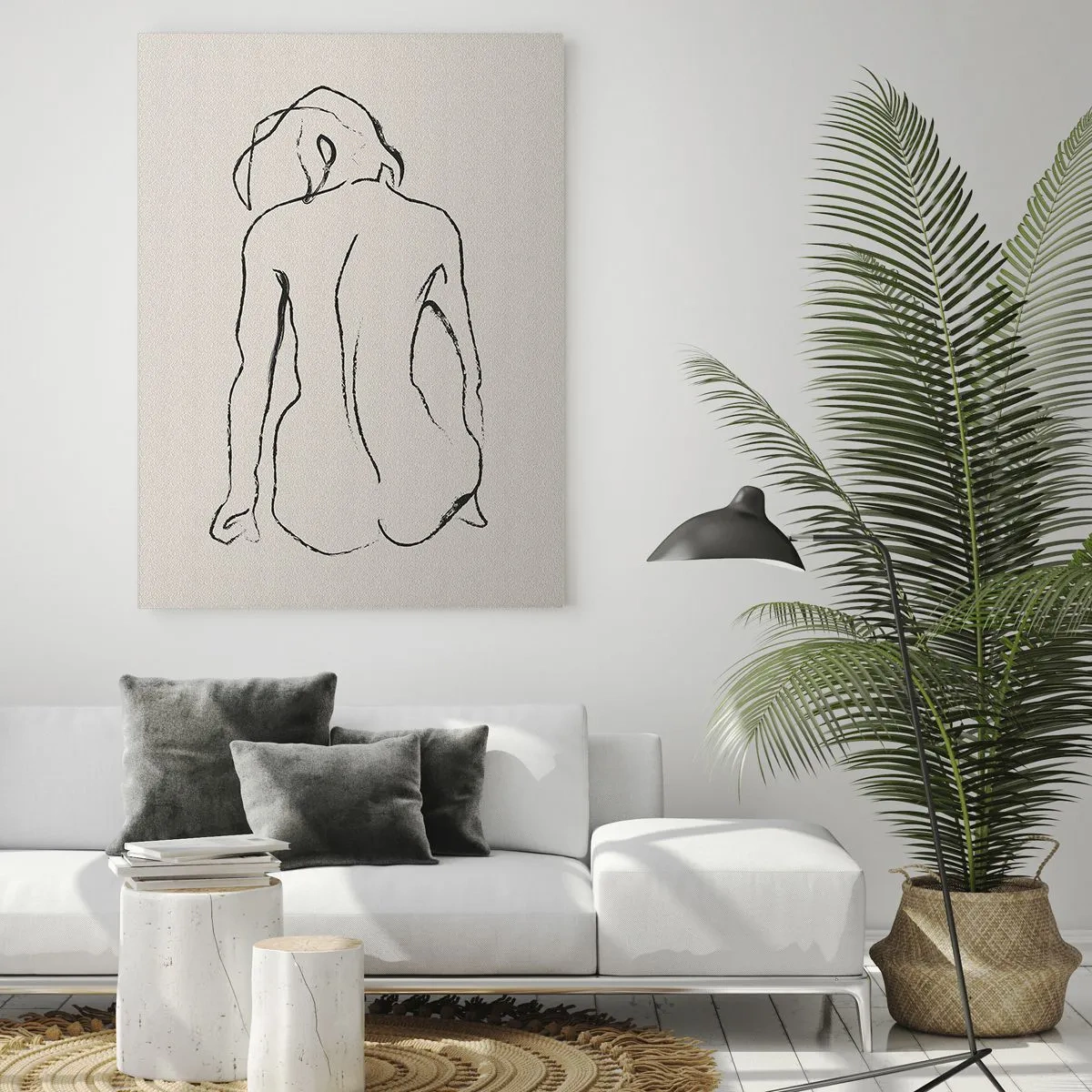 Impression sur verre - Image sur verre - Un croquis subtil de la silhouette d'une fille de dos - 70x100cm - Femme nue - Décoration murale moderne pour le salon et la chambre ARTTOR