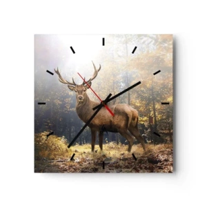 Horloge murale - Pendule murale - Cerf dans la forêt d'automne avec les rayons du soleil - 30x30cm - Toute sa majesté - Décoration murale moderne pour le salon et la chambre ARTTOR