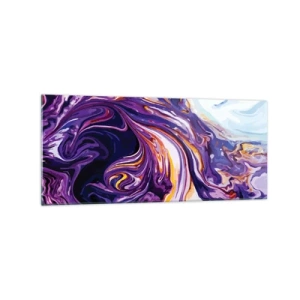 Impression sur verre - Image sur verre - Un motif abstrait dynamique dans des tons de violet et de jaune. - 120x50cm - La courbure de l'espace en violet - Décoration murale moderne pour le salon et la chambre ARTTOR