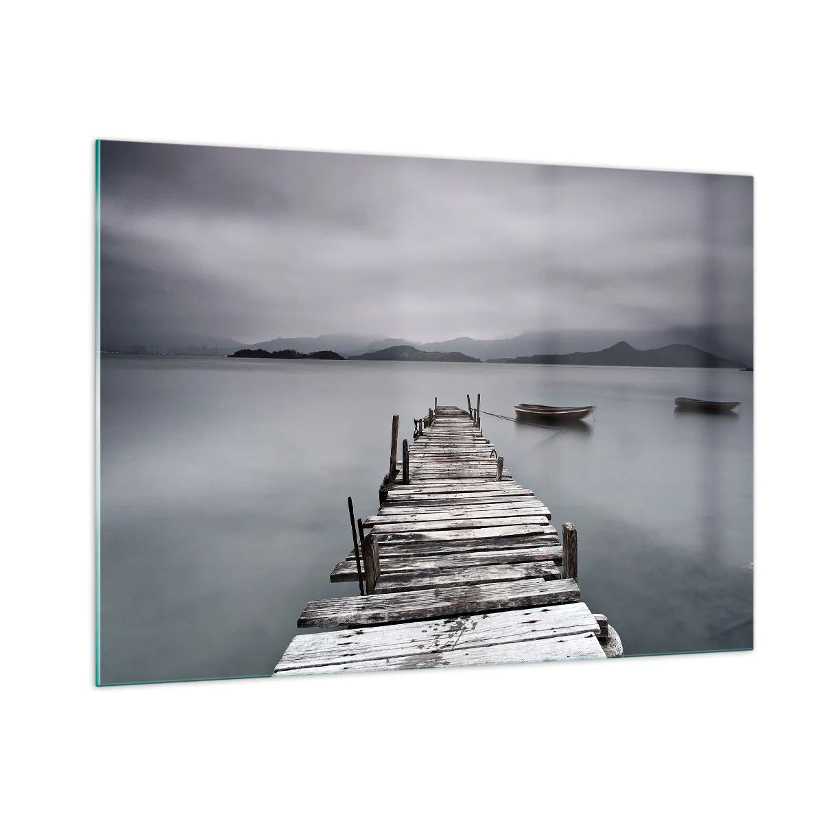 Impression sur verre - Image sur verre - Une jetée en bois sur un lac par temps brumeux - 100x70cm - Tu peux partir demain - Décoration murale moderne pour le salon et la chambre ARTTOR