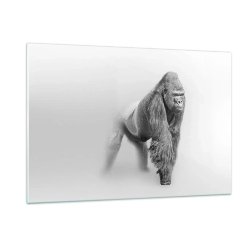 Impression sur verre - Image sur verre - Portrait noir et blanc d'un gorille majestueux sur fond blanc - 120x80cm - Confiant en sa force - Décoration murale moderne pour le salon et la chambre ARTTOR