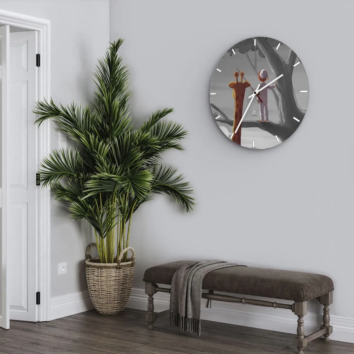 Horloge murale - Pendule murale - Un enfant en pyjama et une girafe se tiennent ensemble sur une branche d'arbre. - 30x30cm - Cela arrive vraiment - Décoration murale moderne pour le salon, la cuisine et la chambre ARTTOR
