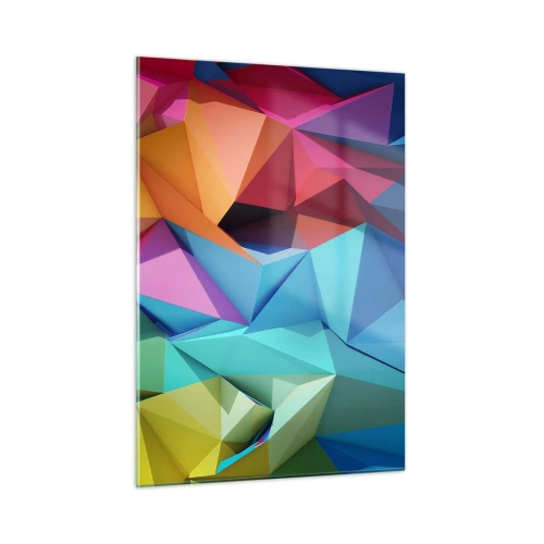 Impression sur verre - Image sur verre - Composition géométrique aux nuances intenses et multicolores - 50x70cm - Origami arc-en-ciel - Décoration murale moderne pour le salon et la chambre ARTTOR