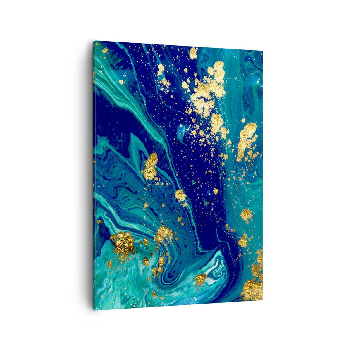 Impression sur toile - Image sur toile - Une composition abstraite avec des accents bleus, verts et dorés. - 50x70cm - Les pétales du soleil - Décoration murale moderne pour le salon et la chambre ARTTOR