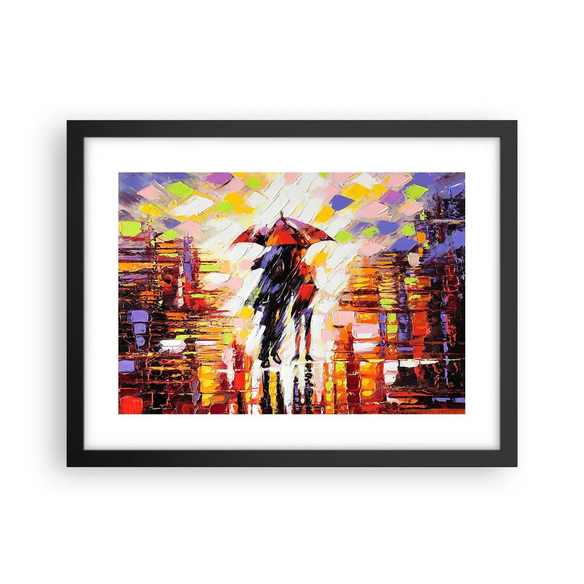 Affiche dans un cadre noir - Poster - Ensemble à travers la nuit et la pluie - 40x30 cm