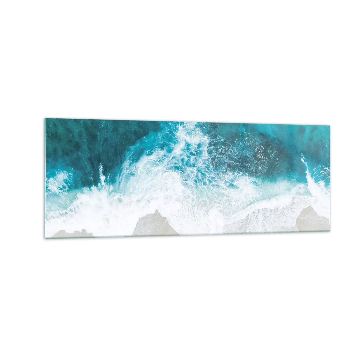Impression sur verre - Image sur verre - Vagues turquoise de l'océan sur du sable clair - 140x50cm - Caresse naturelle - Décoration murale moderne pour le salon et la chambre ARTTOR