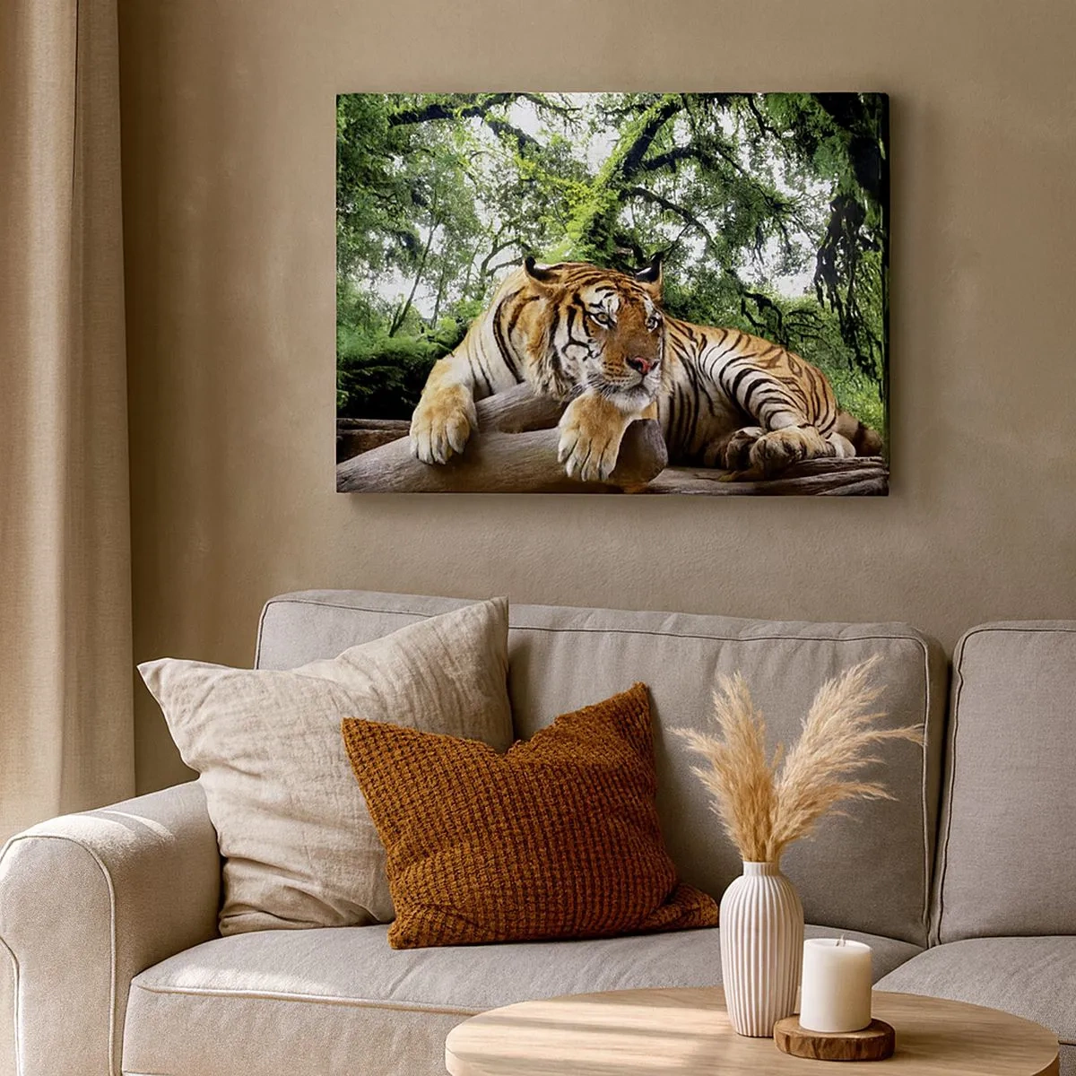 Impression sur toile - Image sur toile - Un tigre se reposant dans une forêt tropicale - 70x50cm - Cordialement - Décoration murale moderne pour le salon et la chambre ARTTOR
