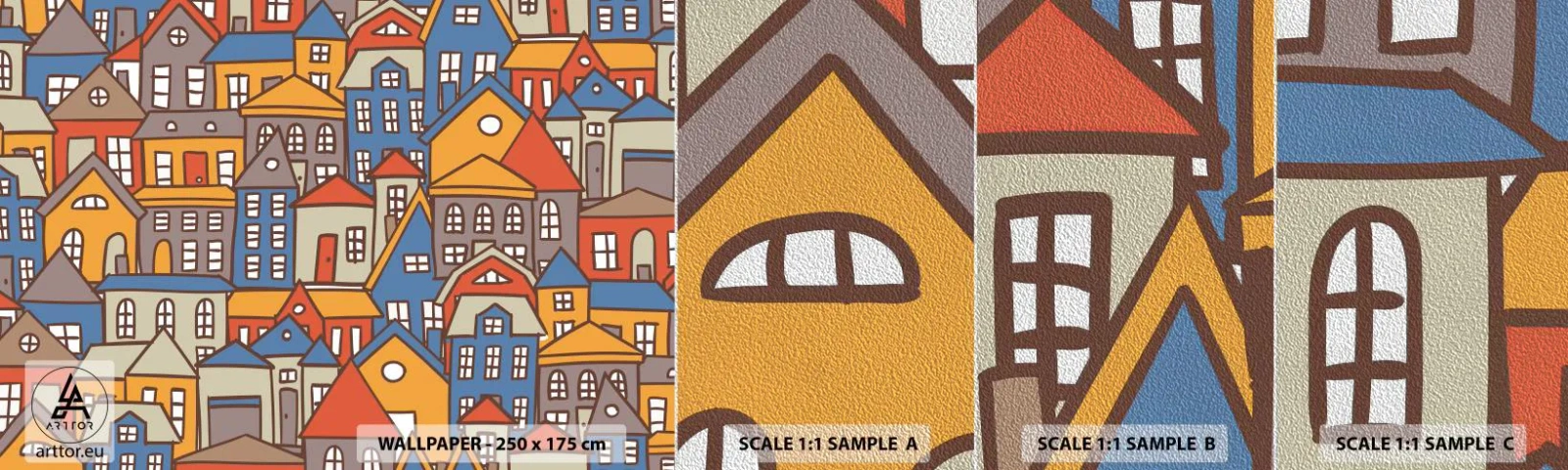 Échantillon de Papier Peint Premium Sand - Derrière la maison, une maison - Ville, Architecture, Vieille ville - 100x30 cm