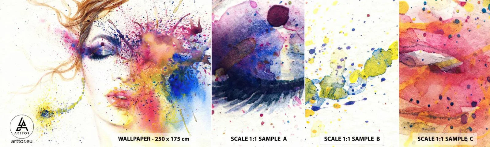 Échantillon De Papier Peint Standard Eco - Vertiges arc-en-ciel - Abstraction, Visage de femme, Portrait d'une femme - 100x30 cm