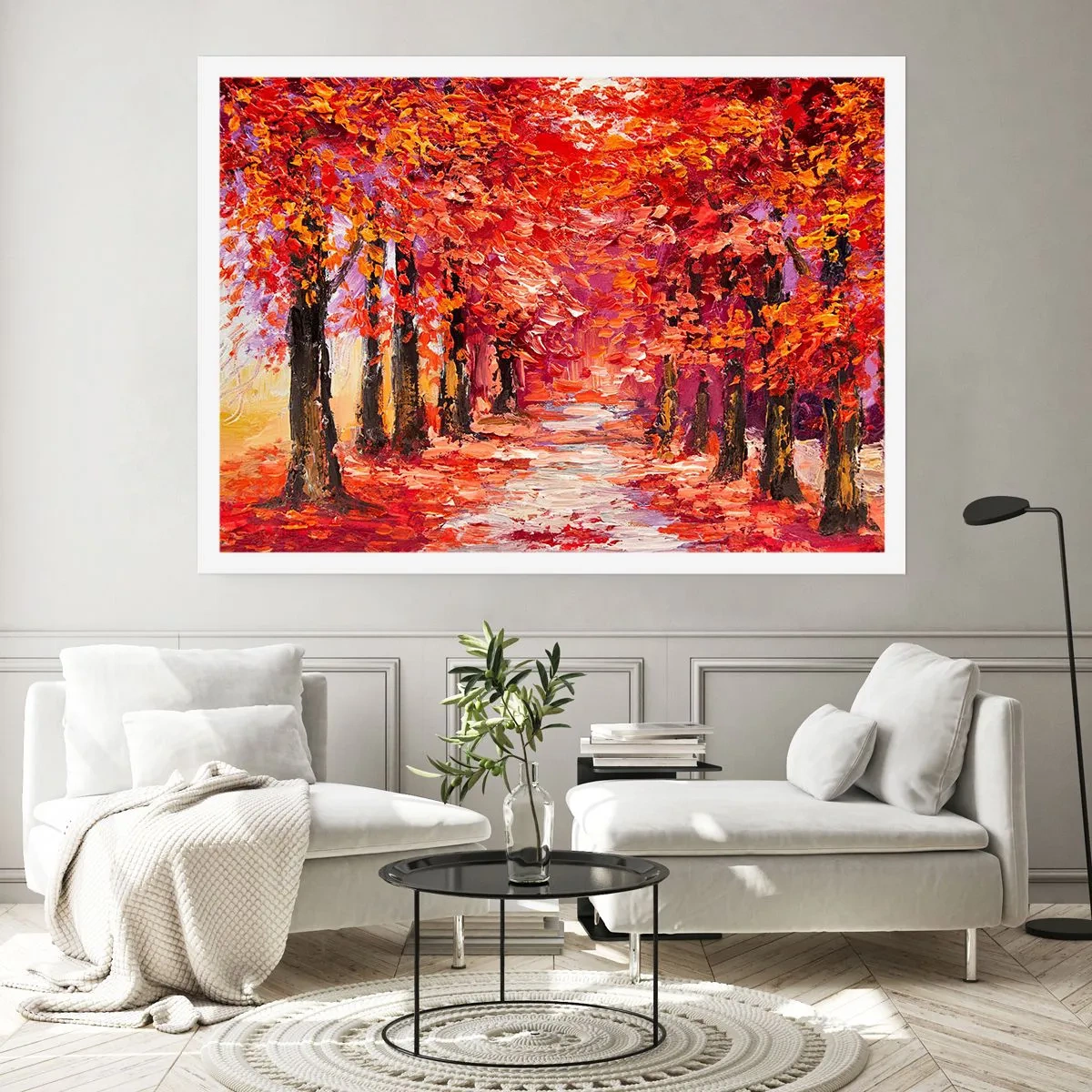 Affiche - Poster - Une ruelle pittoresque aux couleurs d'automne dans le style impressionniste - 100x70cm - Impression d'automne - Décoration murale moderne pour le salon et la chambre ARTTOR