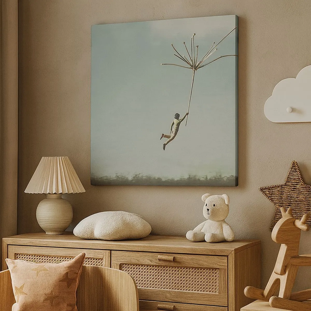 Impression sur toile - Image sur toile - Cerfs-volants, pissenlits, vent - 30x30 cm