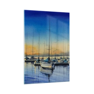 Impression sur verre - Image sur verre - Port de plaisance au coucher du soleil avec reflets sur l'eau - 70x100cm - Fin d'une belle journée - Décoration murale moderne pour le salon et la chambre ARTTOR