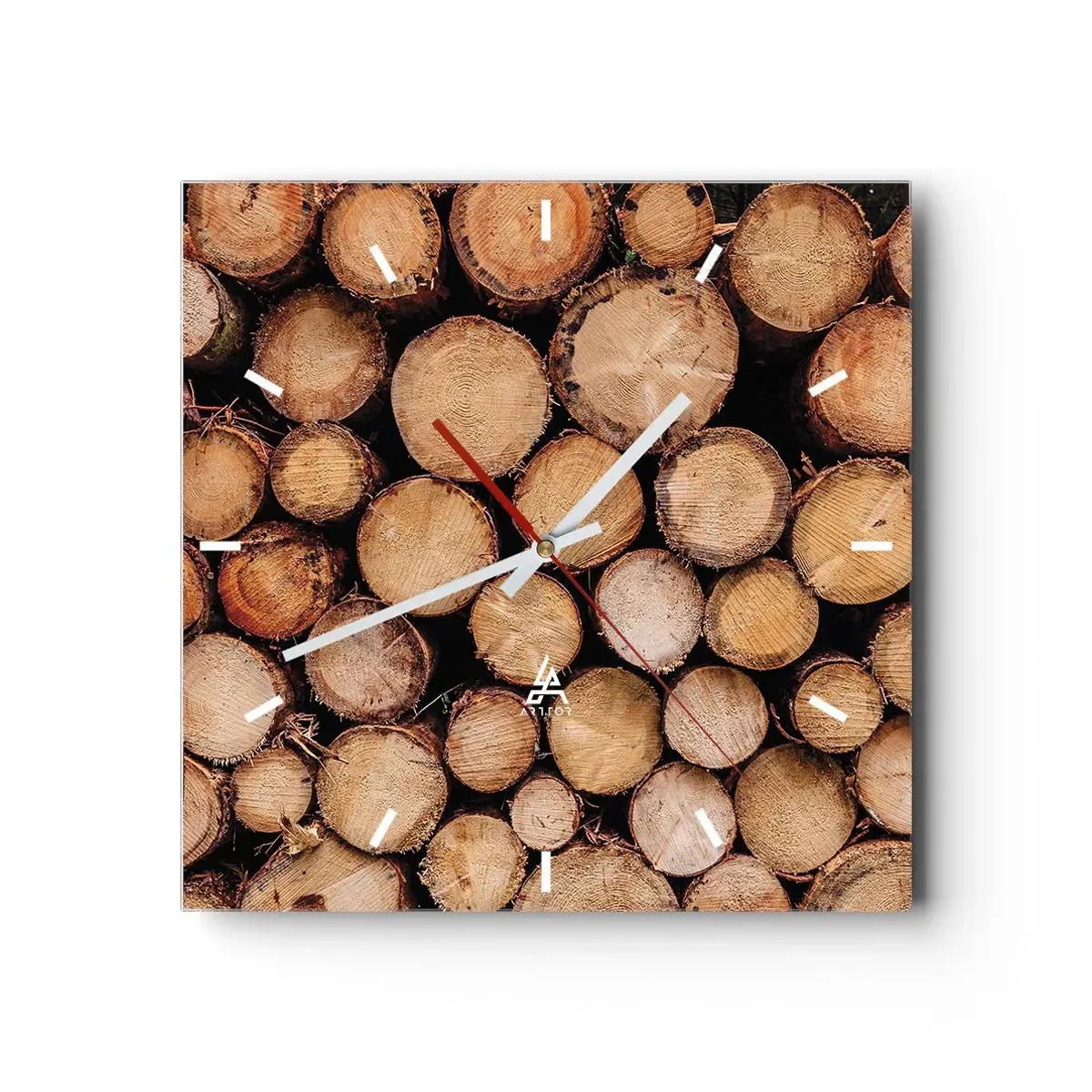 Horloge murale - Pendule murale - Des tas de troncs d'arbres abattus disposés en harmonie - 30x30cm - Nouveau commencement - Décoration murale moderne pour le salon et la chambre ARTTOR