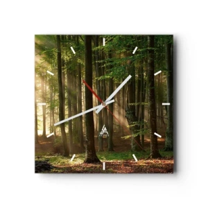 Horloge murale - Pendule murale - Les rayons du soleil pénètrent à travers les arbres de la forêt - 30x30cm - Rayon d'un matin de printemps - Décoration murale moderne pour le salon et la chambre ARTTOR