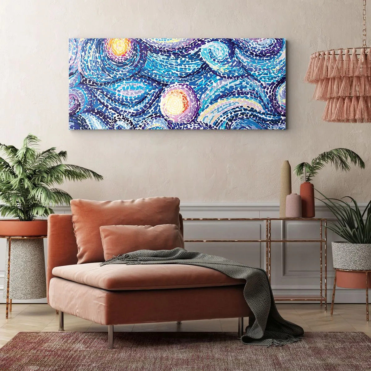 Impression sur toile - Image sur toile - Une interprétation artistique du ciel étoilé dans le style de Van Gogh - 140x50cm - D'après un tableau de van Gogh - Décoration murale moderne pour le salon et la chambre ARTTOR