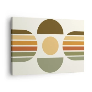 Impression sur toile - Image sur toile - Composition géométrique avec des demi-cercles et des rayures dans des tons terreux - 70x50cm - Dans les coulaurs de la terre - Décoration murale moderne pour le salon et la chambre ARTTOR