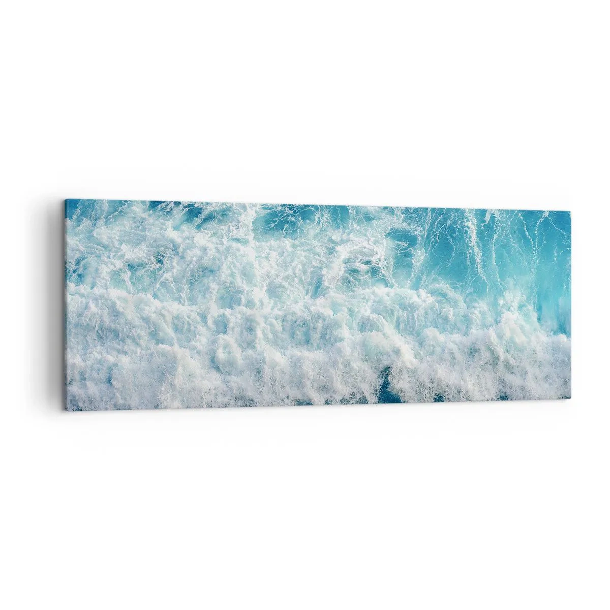 Impression sur toile - Image sur toile - Vagues océaniques dynamiques dans des tons de bleu - 140x50cm - Joyeusement et en sautant - Décoration murale moderne pour le salon et la chambre ARTTOR
