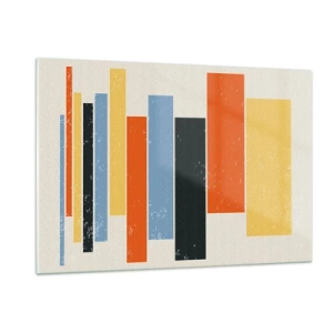 Impression sur verre - Image sur verre - Rayures géométriques dans une composition rythmique sur fond clair - 120x80cm - Notation musicale - Décoration murale moderne pour le salon et la chambre ARTTOR