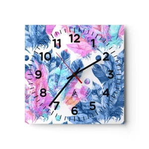 Horloge murale - Pendule murale - Plumes en rose et bleu - 30x30 cm