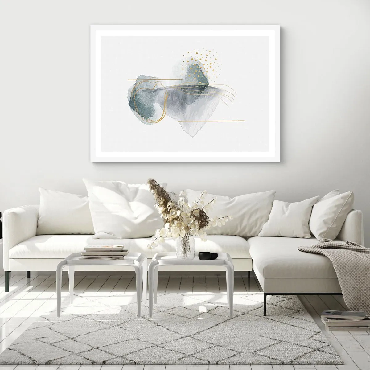 Affiche dans un cadre blanc - Poster - À propos de la relation entre le gris et l'or - 100x70 cm