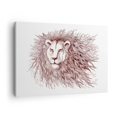 Impression sur toile - Image sur toile - Aquarelle artistique d'un lion avec une crinière détaillée - 70x50cm - Un souverain fougueux - Décoration murale moderne pour le salon et la chambre ARTTOR