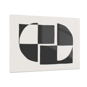 Impression sur verre - Image sur verre - Composition géométrique de formes noires et blanches - 100x70cm - Antithèse - Synthèse - Décoration murale moderne pour le salon et la chambre ARTTOR