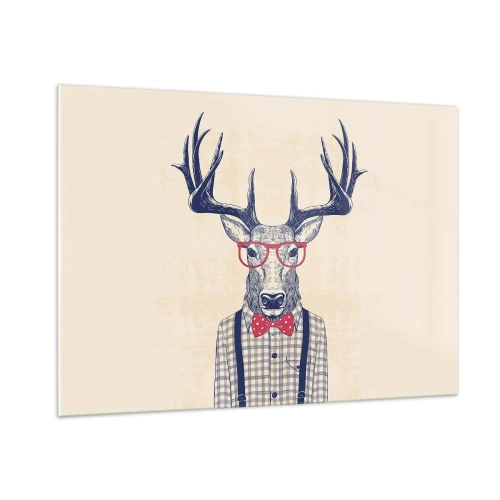 Impression sur verre - Image sur verre - Illustration d'un cerf portant des lunettes et un nœud papillon - 100x70cm - Une extravagance amusante - Décoration murale moderne pour le salon et la chambre ARTTOR