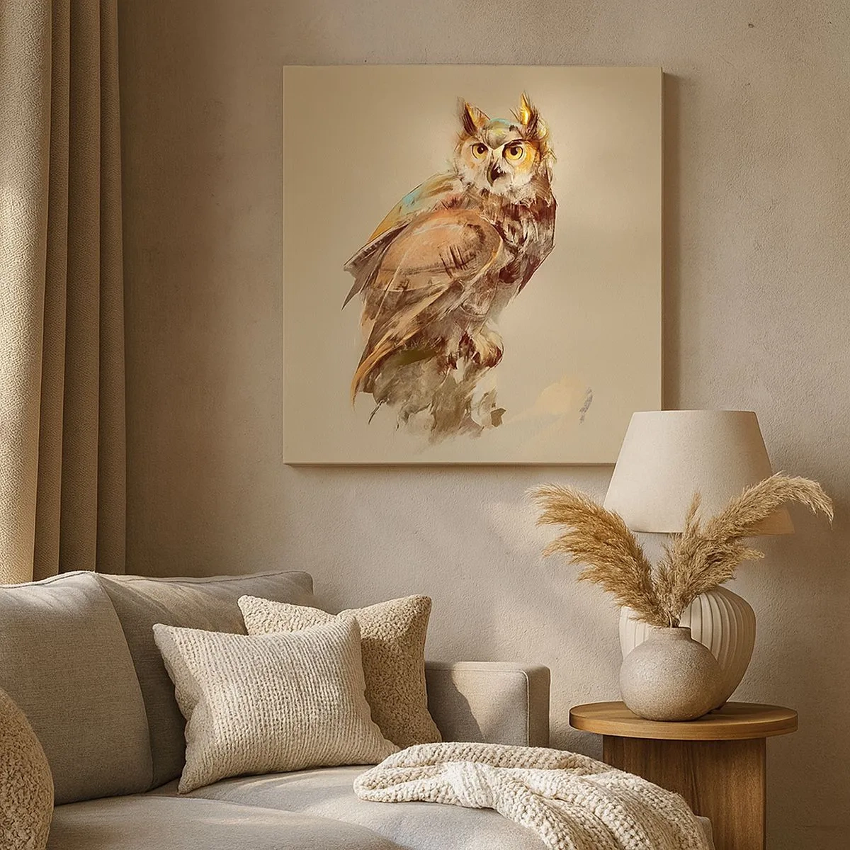 Impression sur toile - Image sur toile - Le hibou le plus intelligent - confirmera la forêt de chênes - 30x30 cm