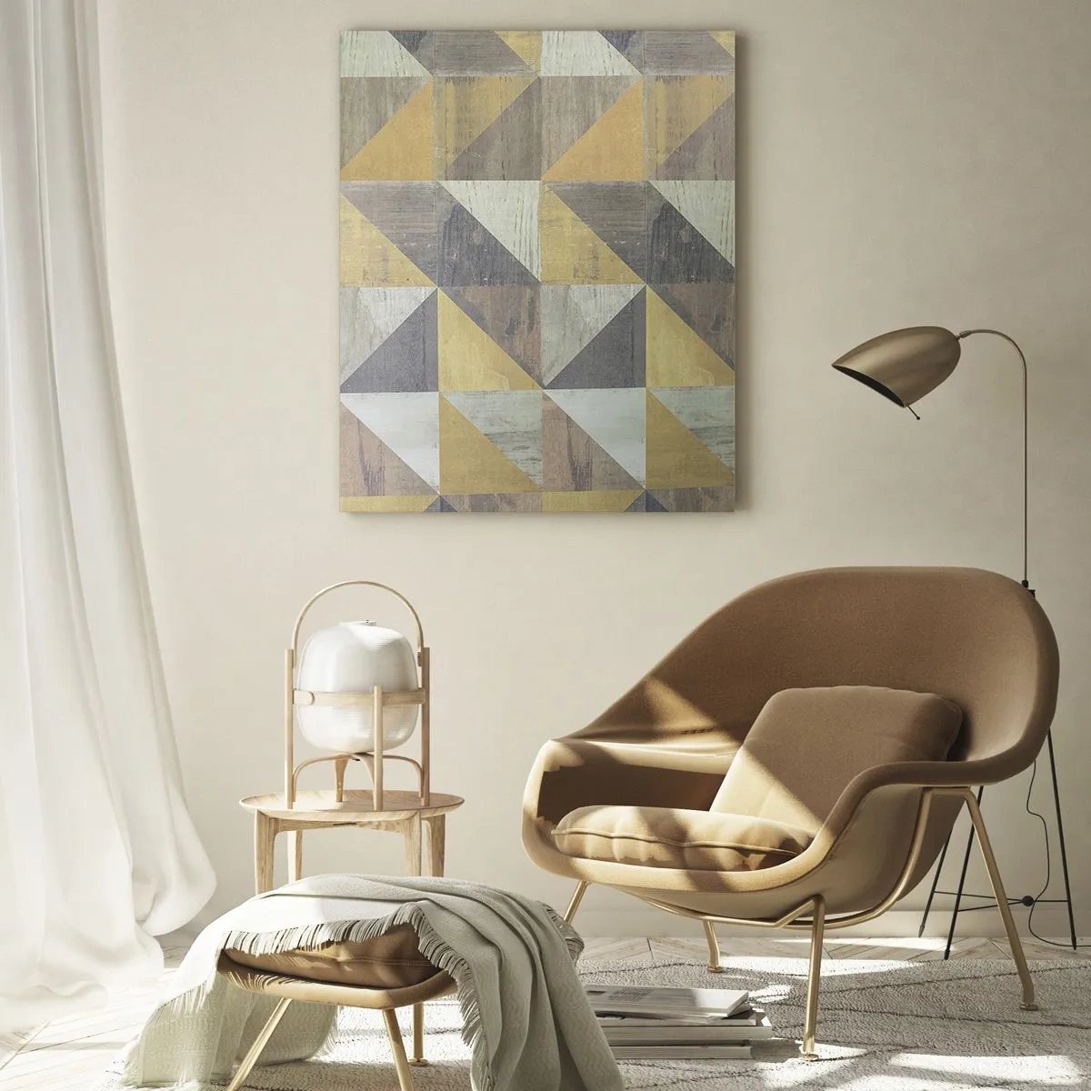 Impression sur verre - Image sur verre - Composition géométrique de triangles aux tons terreux - 80x120cm - Suivant l'angle du triangle - Décoration murale moderne pour le salon et la chambre ARTTOR