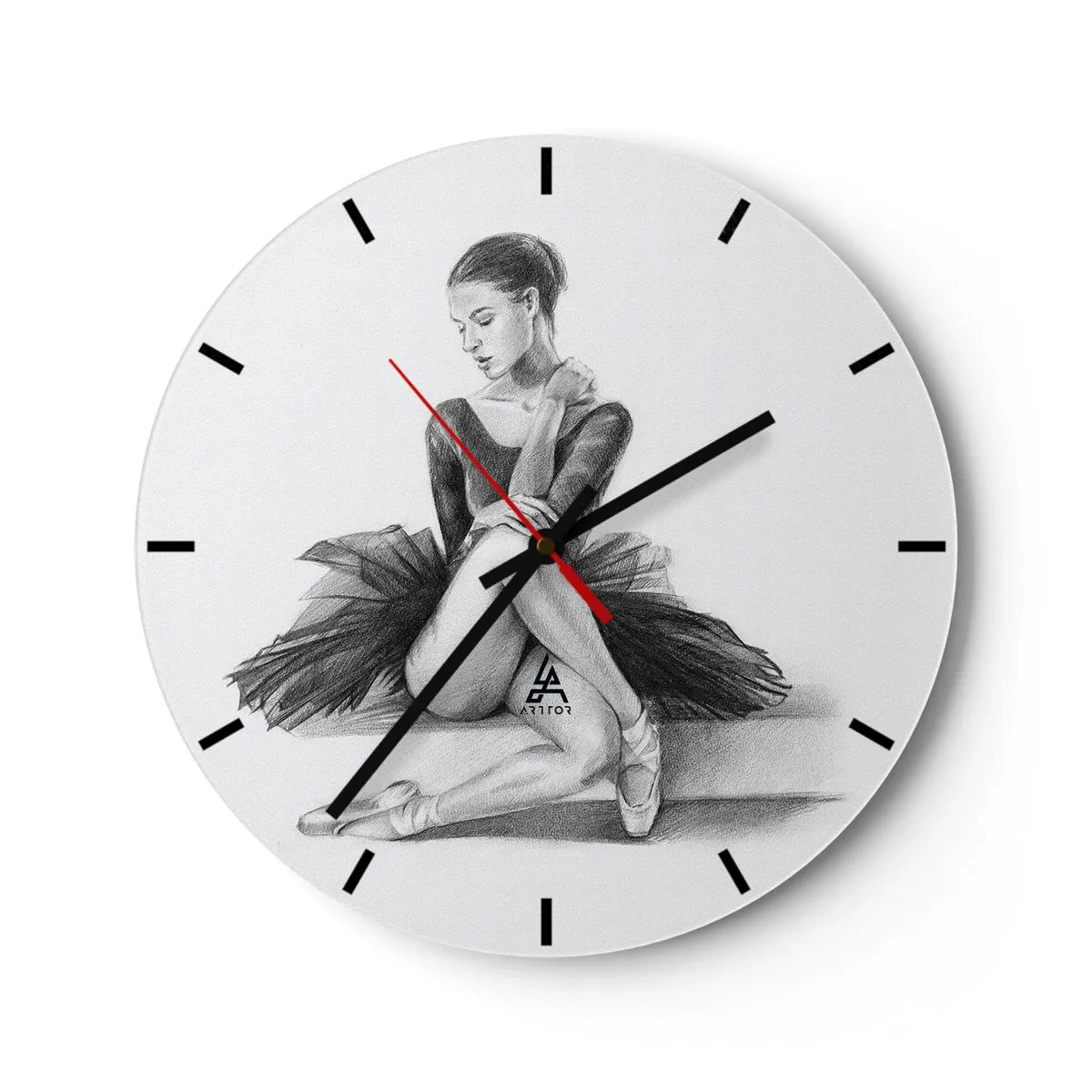 Horloge murale - Pendule murale - Croquis d'une ballerine dans une pose classique - 30x30cm - Envoutée par la danse - Décoration murale moderne pour le salon, la cuisine et la chambre ARTTOR