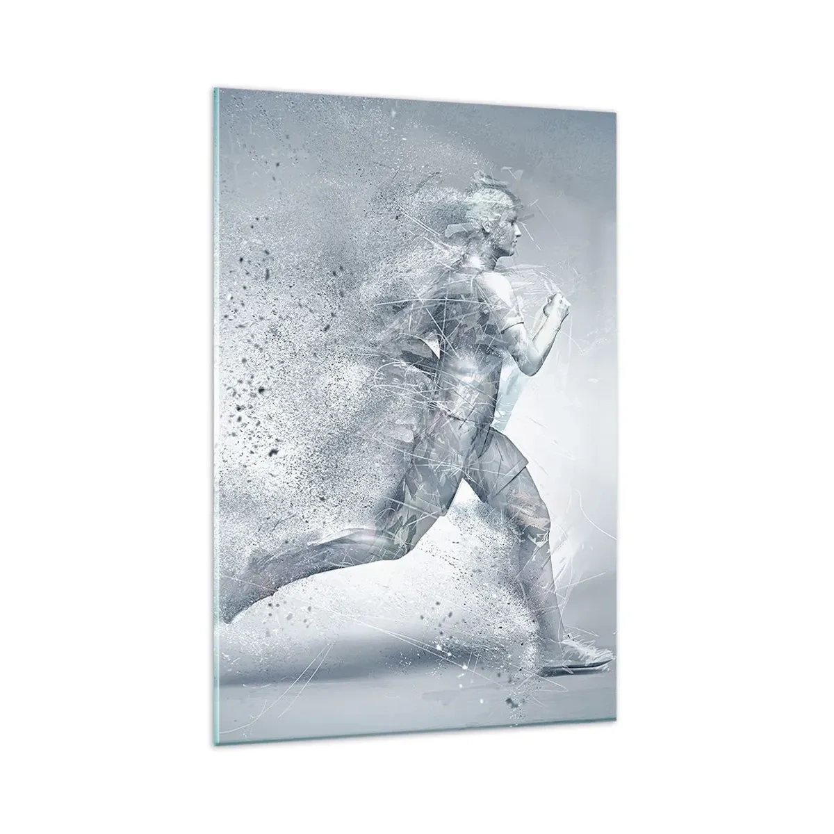 Impression sur verre - Image sur verre - Une figure dynamique courant dans un style abstrait - 80x120cm - Une énergie cristalline - Décoration murale moderne pour le salon et la chambre ARTTOR