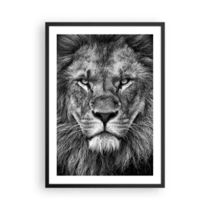 Affiche dans un cadre noir - Poster - Portrait noir et blanc d'un lion majestueux - 50x70cm - En vêtement de sacre - Décoration murale moderne pour le salon et la chambre ARTTOR