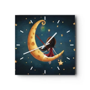 Horloge murale - Pendule murale - Une fille sur la lune entourée d'étoiles - 30x30cm - Il était une fois... - Décoration murale moderne pour le salon et la chambre ARTTOR