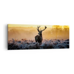 Impression sur toile - Image sur toile - Un cerf dans une clairière gelée au lever du soleil - 140x50cm - Couronné pour sa succession - Décoration murale moderne pour le salon et la chambre ARTTOR