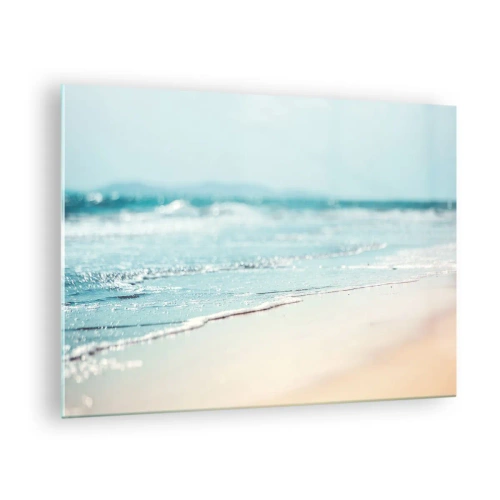 Impression sur verre - Image sur verre - Douces vagues de l'océan léchant la plage de sable - 70x50cm - Chaleur et bruissement - Décoration murale moderne pour le salon et la chambre ARTTOR