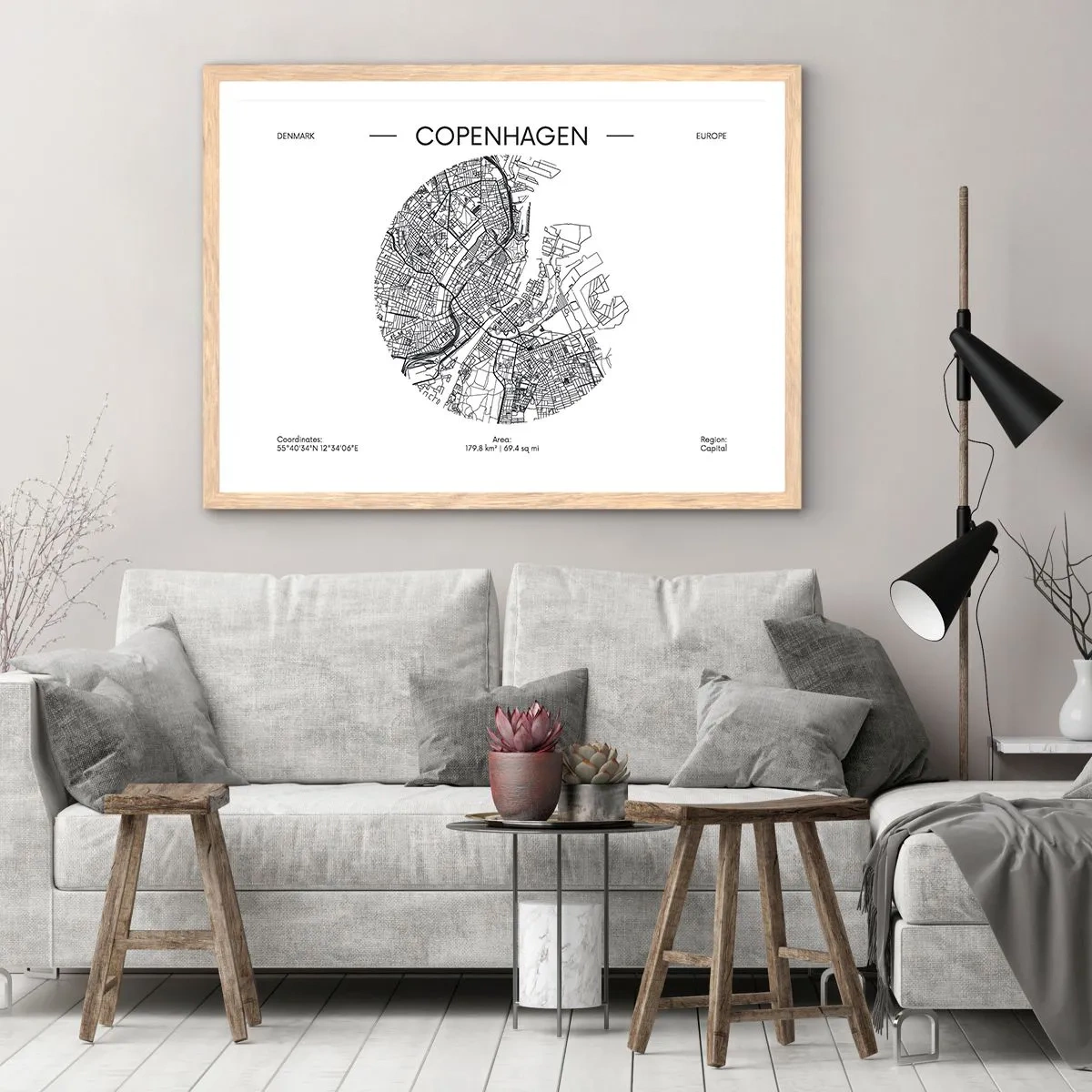 Affiche dans un chêne clair - Poster - Anatomie de Copenhague - 100x70 cm