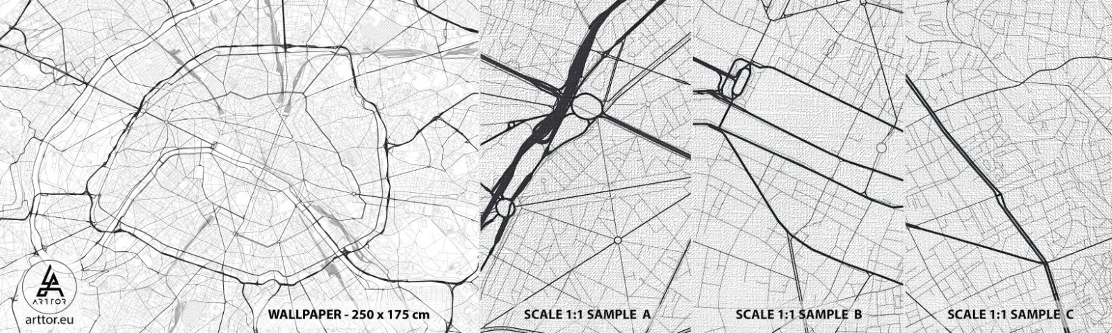 Échantillon de Papier Peint Premium Canvas - Fleur de Paris - Ville, Carte de la ville, Paris - 100x30 cm