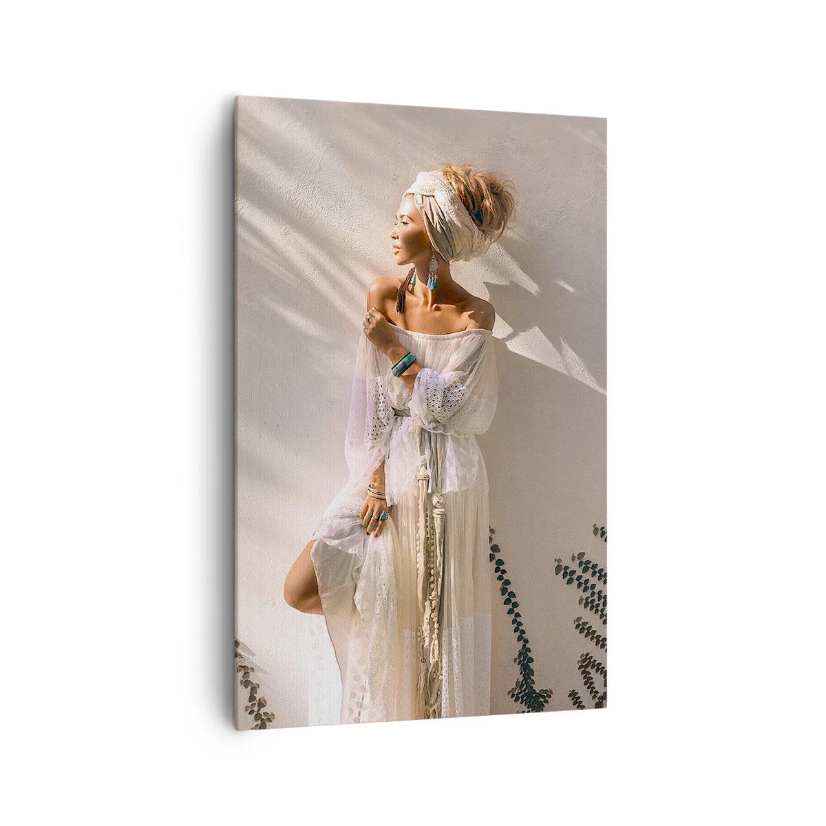 Impression sur toile - Image sur toile - Une femme au style bohème illuminée par les rayons du soleil - 80x120cm - Le soleil et la fille - Décoration murale moderne pour le salon et la chambre ARTTOR