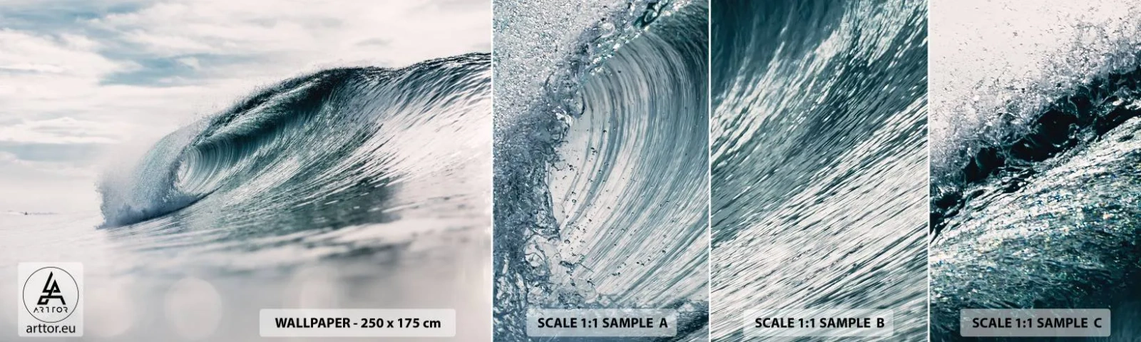 Échantillon de Papier Peint Autocollant Deluxe Sticker - Pic d'eau - Vague de mer, Mer, Océan - 100x30 cm