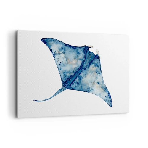 Impression sur toile - Image sur toile - Raie bleue à l'aquarelle sur fond blanc - 120x80cm - La vie en bleu - Décoration murale moderne pour le salon et la chambre ARTTOR