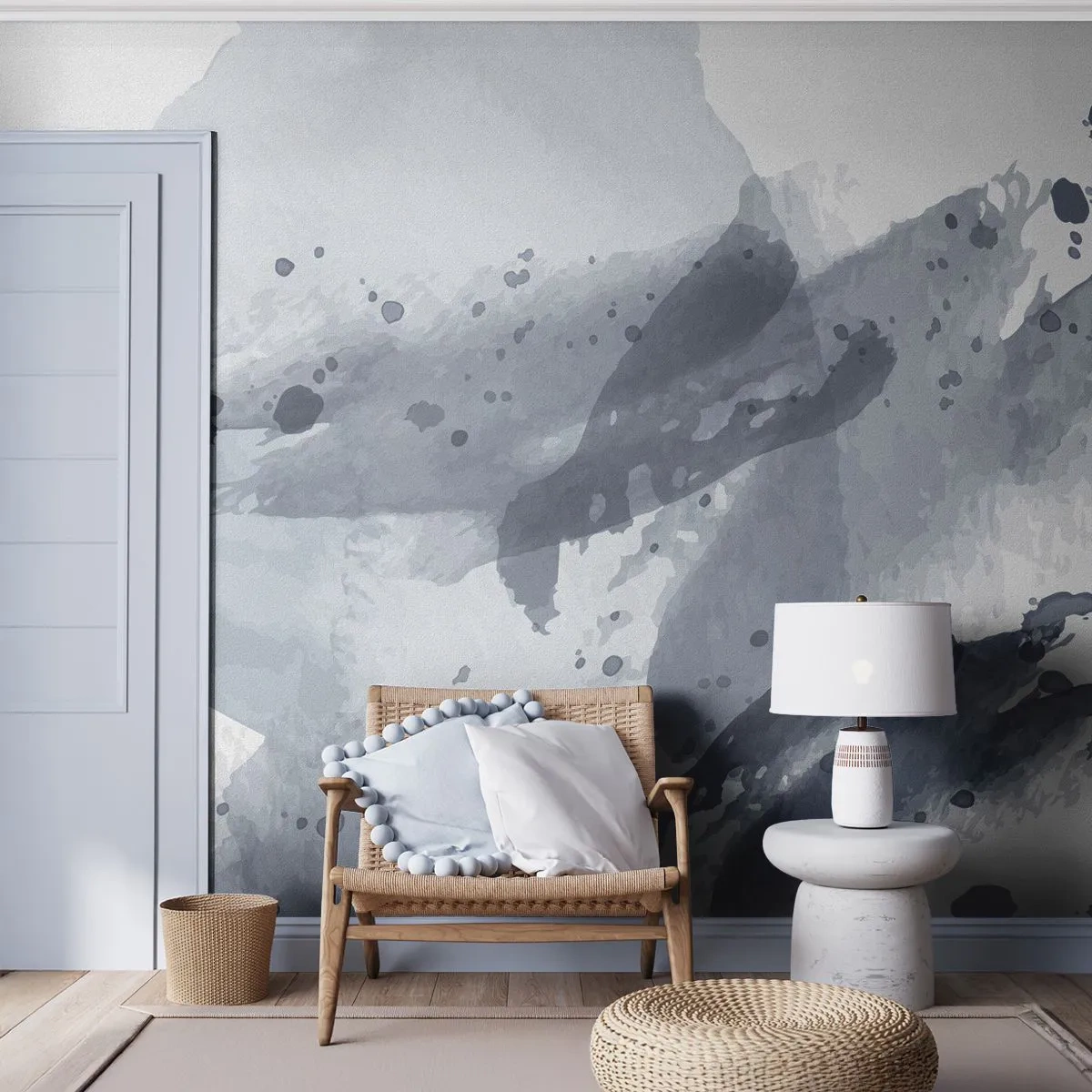 Papier Peint Photo Premium Sand - Éclaboussures d'aquarelle abstraites bleu-gris ressemblant à de l'eau - 100x70cm - Étude de la nature de l'eau - Décoration murale moderne pour le salon et la chambre ARTTOR