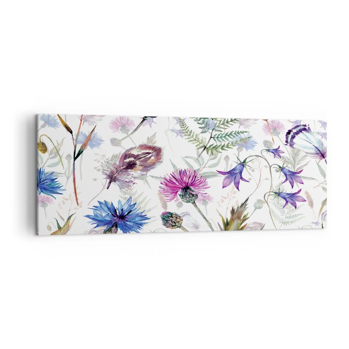 Impression sur toile - Image sur toile - Fleurs et herbes à l'aquarelle sur fond blanc dans le style herbier - 140x50cm - Herbier polonais - Décoration murale moderne pour le salon et la chambre ARTTOR
