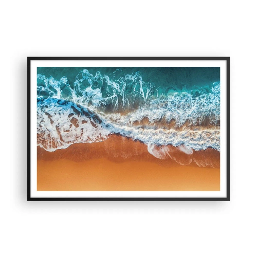 Affiche dans un cadre noir - Poster - Vue aérienne des vagues de l'océan s'écrasant sur le rivage - 100x70cm - Toujours ensemble - Décoration murale moderne pour le salon et la chambre ARTTOR