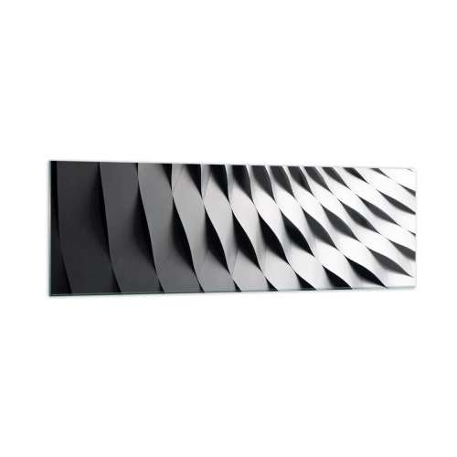 Impression sur verre - Image sur verre - Motif géométrique abstrait dans des tons de noir et blanc - 160x50cm - A la surface des vagues - Décoration murale moderne pour le salon et la chambre ARTTOR