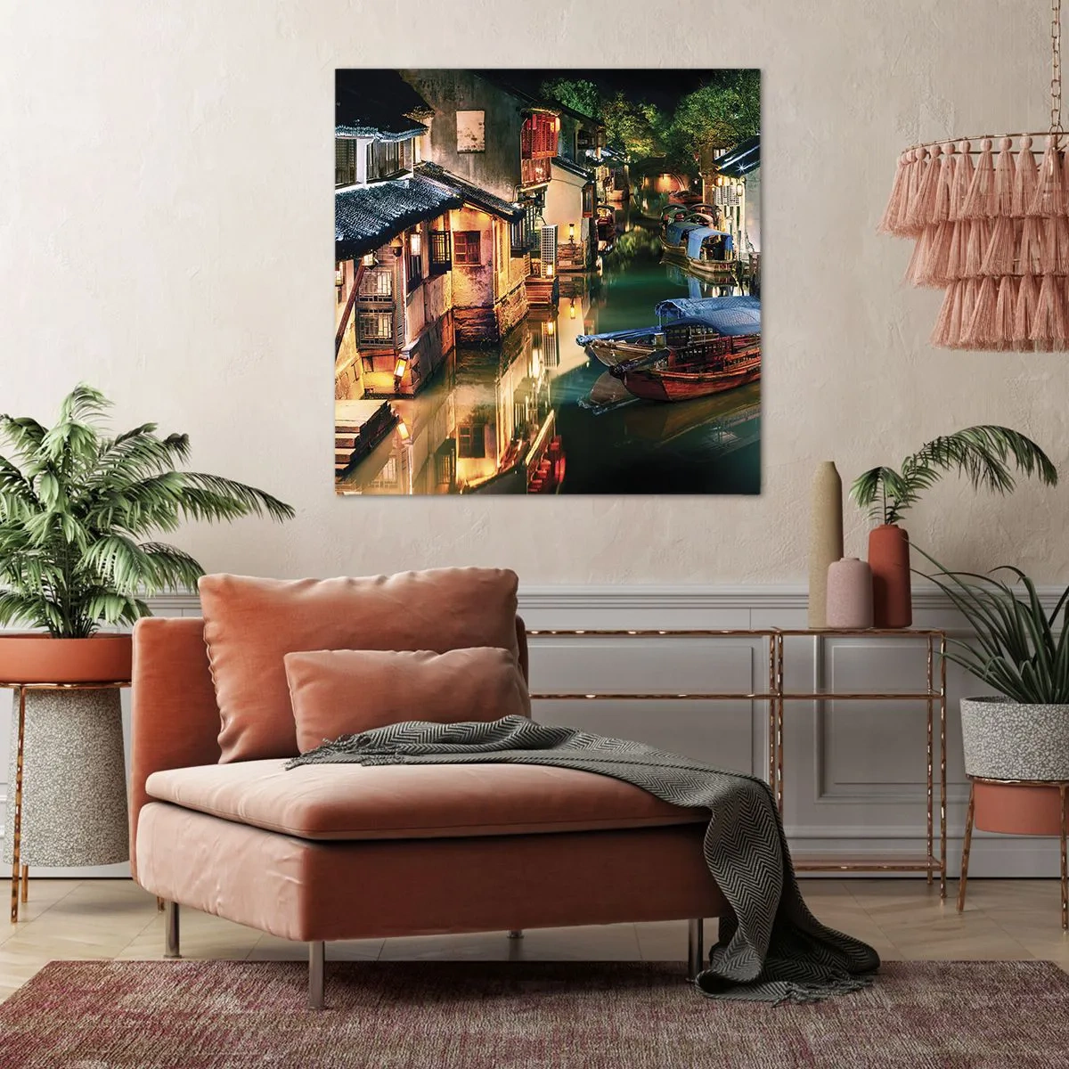 Impression sur toile - Image sur toile - Soirée dans une rue chinoise - 70x70 cm