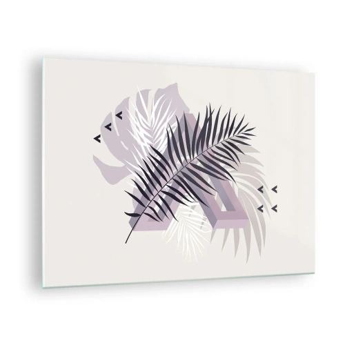 Impression sur verre - Image sur verre - Une composition minimaliste avec des feuilles de palmier et des formes géométriques. - 70x50cm - L'ombre de l'obscurité - Décoration murale moderne pour le salon et la chambre ARTTOR