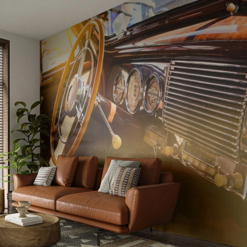 Papier Peint Photo Premium Canvas - Souffle de luxe venu du passé - Voiture ancienne, Automobile, Tableau de bord - 300x210 cm