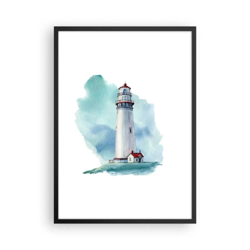 Affiche dans un cadre noir - Poster - Une illustration picturale d'un phare entouré d'un ciel bleu. - 50x70cm - La douce sœur du bleu - Décoration murale moderne pour le salon et la chambre ARTTOR