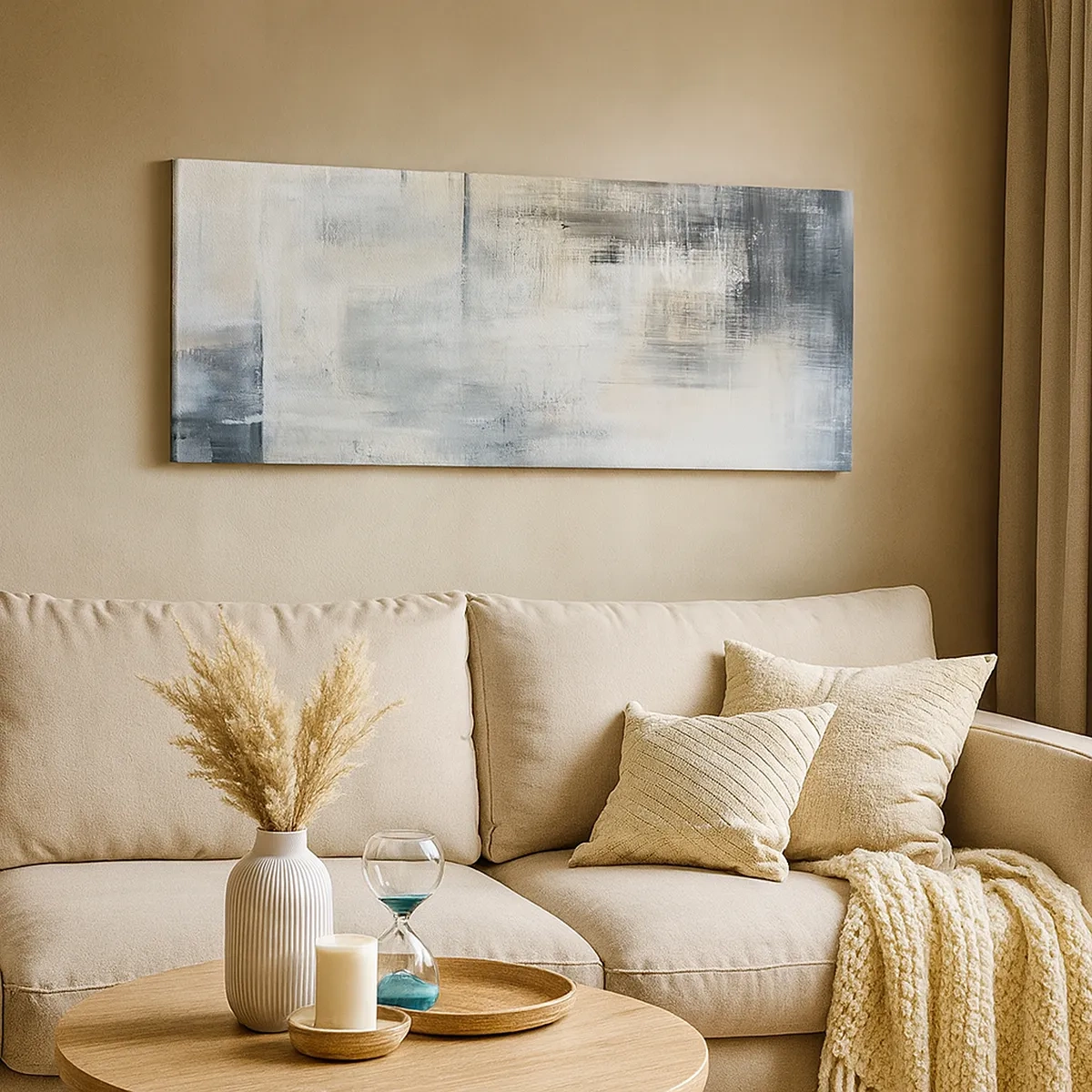 Impression sur toile - Image sur toile - Derrière le rideau bleu - 30x30 cm